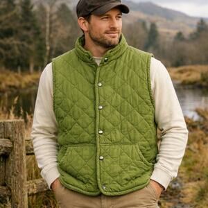 Utility Quilted Canvas Snap Vest Size M Apple Green Unisex